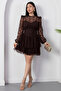 Crew Neck Layered Flocked Tulle Dress Ny3104 - 5
