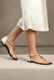 Beige Brown Leather Sole Flip-Flop Women's Sandals with Gold Chain Detail