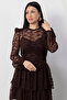 Crew Neck Layered Flocked Tulle Dress Ny3104 - 2