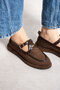 Novento Women's Buckle Elastic Loafer Brown Suede - 4