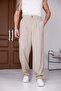 Men's Beige Baggy Fit Relaxed Fit Pleated Fabric Trousers