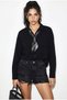 Women's Black Single Pocket Detailed Casual Crinkle Shirt with Scarf Accessory 586 60286049