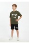 Round Neck T-Shirt and Capri Pants Funny Emoji Print Detailed Boys' Summer Set - 4