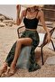 Women's Rope Strap Blouse with Slit Detail and Patterned Skirt - Two-Piece Set