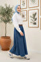 Women's Belted Dark Denim Blue Skirt with Pockets - 5