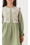 4-8 Years Old Girl's Green Muslin Dress with Lace Embroidery-4 Y - 2