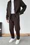 Brown Textured Baggy Trousers with Elastic Waist