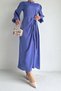 Side Gathered Dress with Elastic Sleeves - Lilac