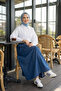 Women's Belted Dark Denim Blue Skirt with Pockets - 6