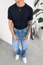Navy Blue Textured Knitwear T-Shirt - 2