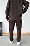 Brown Textured Baggy Trousers with Elastic Waist - 3