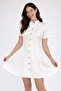Women's White Button Detail Mini Dress - 2