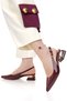 Burgundy Patent Leather Babet Gold Buckle Detailed Heels with Gold Plated Details, Comfortable Daily Classic High-Heeled Shoes. - 3