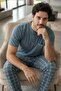Slate Plaid Short Sleeve Pocket Detailed Elegant Men's Pajama Set - 3