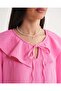 4714 Women's Flounce Collar Loose Muslin Blouse Pink - 4