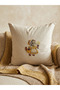 Vintage Cat Embroidered Cotton-Linen Throw Pillow Cover – Natural Textured (45X45 cm) Natural - 2