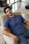 Indigo Blue Short Sleeve Pocket Detailed Elegant Men's Pajama Set - 3