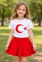 White Moon Star Turkish Flag Printed Cotton Children's Youth T-Shirt