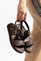Women's Bitter Brown Double-Strapped Buckle Detailed Daily Comfortable Sandals - 2