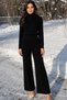 Women's Black Ribbed Knitwear Top and Bottom Set Turtleneck Sweater Wide Leg Pants Standard Size