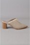 Seç 0116 Genuine Leather Women's Heelled Slippers (Heel Height:6Cm) Beige - 6
