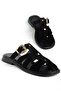 Nora Women's Black Suede Gold Buckle Detailed Daily Comfortable Slippers