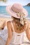 Women's Straw Hat with Bow and Chain Detail for Beach and Sun Protection - 7