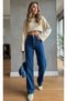 Women's Medium Dark Blue Lycra Super Extra High Waist Palazzo Loose Jean Trousers (Wide Leg)