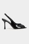 Betty Black Patent Leather Open Toe Women's Heeled Shoes - 6