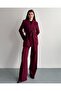 Women's Two-Piece Suit Blazer Jacket and Trousers Burgundy - Belted Double-Breasted Collar Stylish Suit