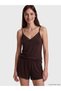 Lcw Dream Brown V-Neck Tulle Detail Women's Shorts Pajamas Set - 3