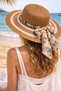 Women's Straw Hat with Bow and Chain Detail for Beach and Sun Protection - 2
