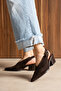 Zelda Brown Suede Genuine Leather Pointed Toe Open Back Thick Heeled Shoes - 4
