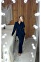 Black Color Glittery Star Patterned Seasonal Long Sleeve Cotton Fabric Maternity Pajama Set - 3