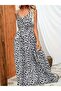 New Season Women's Rope Strap Double Breasted Collar Elastic Waist Leopard Pattern Long Single Jersey Dress - 2