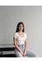 Women's Off-White Square Collar Slim Fit Cotton Ultra Soft Lycra Fabric Basic Blouse - 7