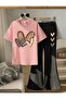 Girls' Silver Heart Printed T-Shirt and Spanish Cuff Pants Set - 2