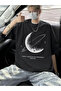 Printed Oversize Crew Neck T-Shirt - Black - 2