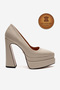 Genuine Leather Beige Leather Double Platform Special Design High Heeled Women's Shoes Rigelde