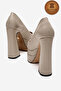 Genuine Leather Beige Leather Double Platform Special Design High Heeled Women's Shoes Rigelde - 4