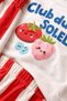 Girl's Cotton Ecru Fruit Printed T-Shirt and Red Striped Shorts Top and Bottom Set - 3
