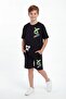 Boy's Trend X Printed White T-Shirt Black Shorts Set