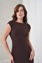 Women's Brown Backless Chain Detailed Midi Length Evening Dress Nbs9387