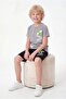 Boy's Trend X Printed White T-Shirt Black Shorts Set - 3