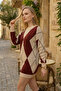 Women's Burgundy Patterned Knitwear Dress - 3