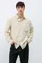 قميص مخطط كبير الحجم من قماش المودال باللون البيج - 3