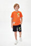 Boy's Trend X Printed White T-Shirt Black Shorts Set - 2