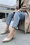 Dundo Beige Wrinkled Patent Leather (4 cm Heel Length) Pointed Toe Heeled Ballerina Shoes - 6