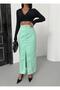 Women's Aqua Green High Waist Slit Long Denim Skirt - 5