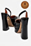 Genuine Leather Black Patent Leather Double Platform Design Open Back Women's High Heel Shoes Pachada - 4
